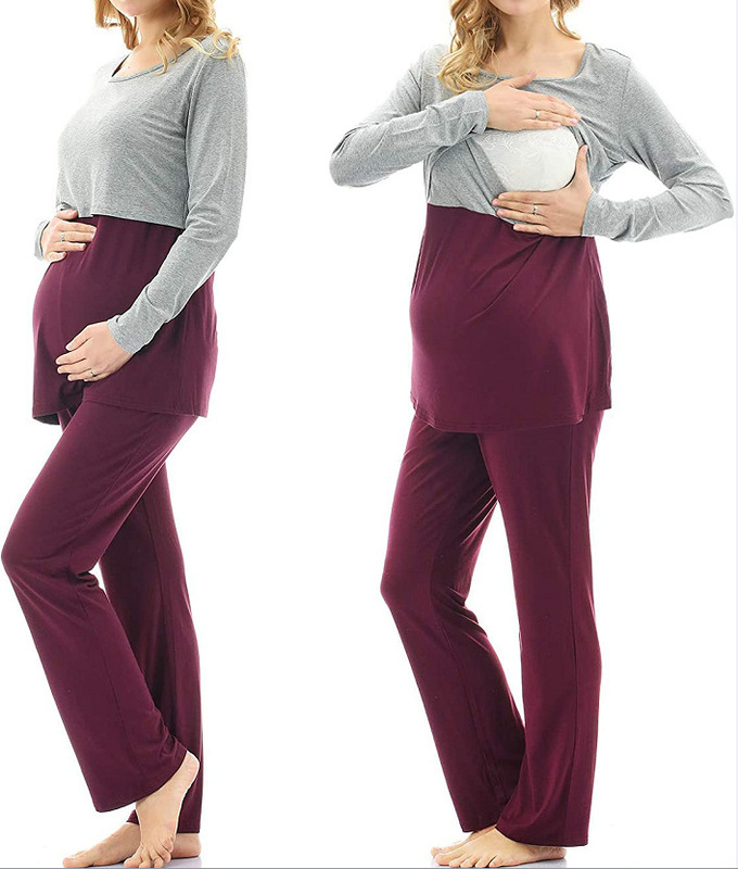 Foreign Trade Amazon AliExpress European and American Women's Casual Home Pregnant Women Care Maternity Clothing Lactation Long Sleeve Suit