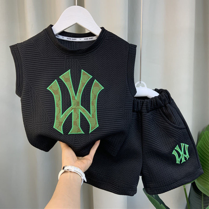 クロスボーダー子供服【刺繍モデル】男の子ベストスーツ新しい子供ネットセレブ服子供クールでハンサムな夏服|undefined