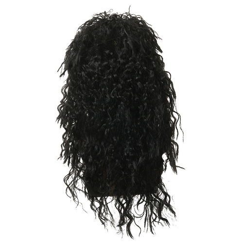 European and American Halloween Wigs for COS Play: Punk Black Men's Wig—Heavy Metal, Disco Party, or Rock 'n' Roll Style with Curly Waves