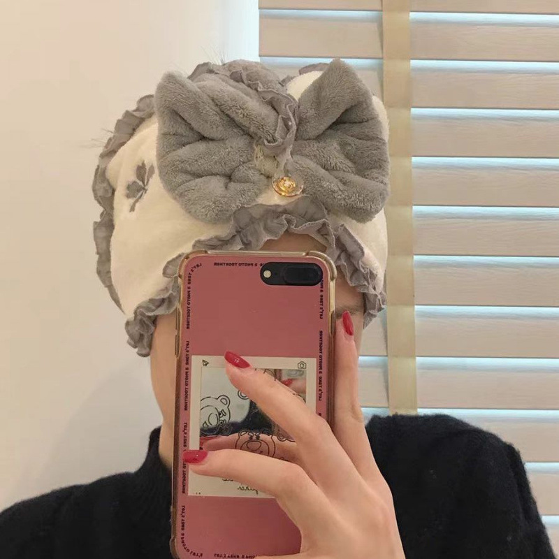 리본 사쿠라 드라이 헤어캡 (그레이)