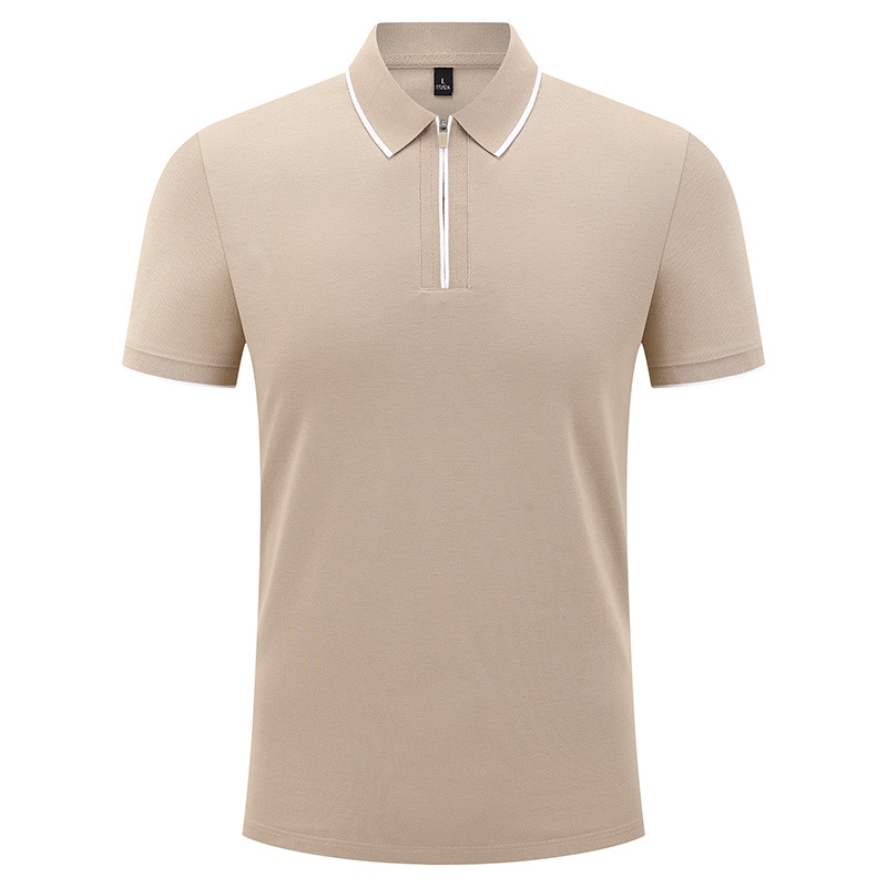 Camiseta de negocios para hombre con cuello de cinta de gama alta, polo de hombre de manga corta con cremallera, logotipo personalizado de alta gama