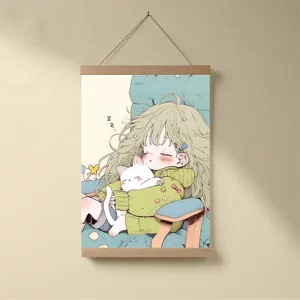 源头工厂现货可爱猫咪少女卷轴挂画治愈插画卧室墙面装饰画批发
