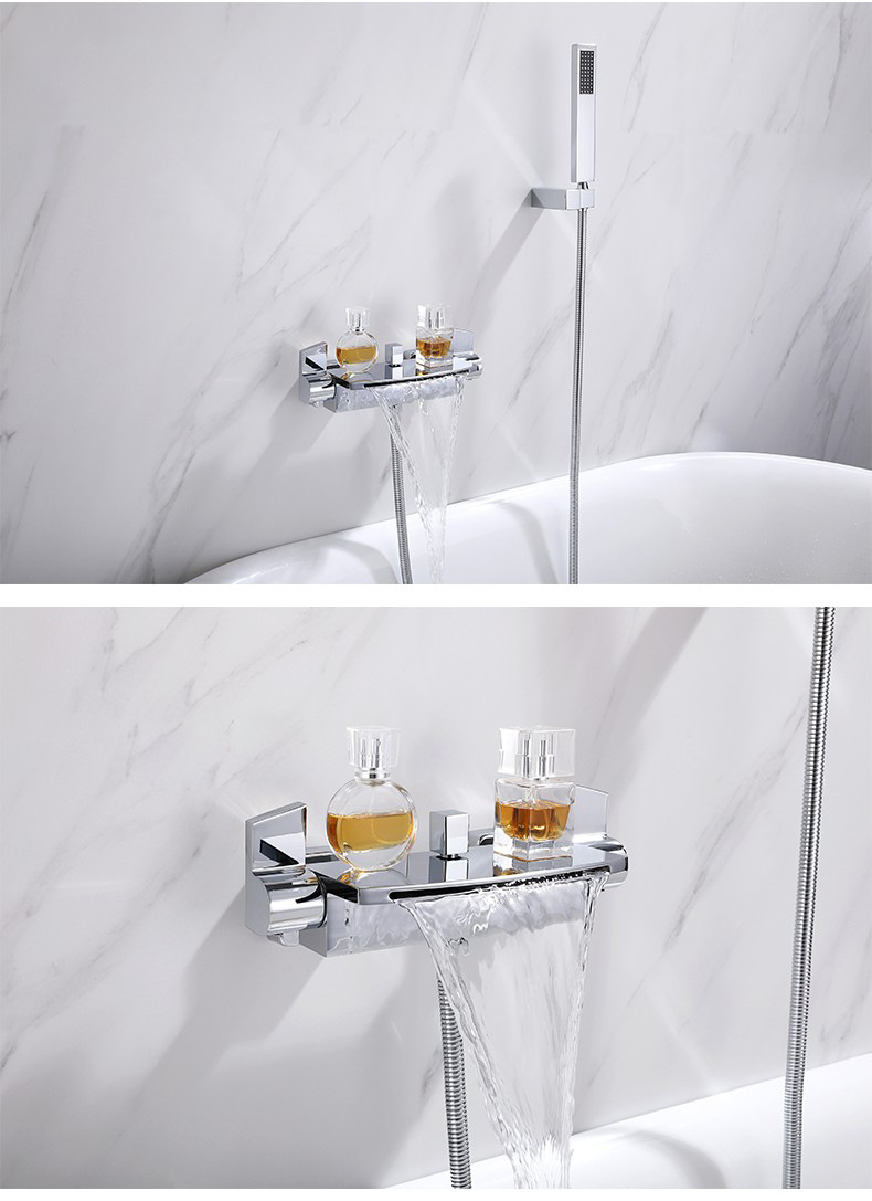 Wall-mounted bathtub faucet, brass waterfall triple cold and hot shower head set, American-style concealed apartment wall wine undefined