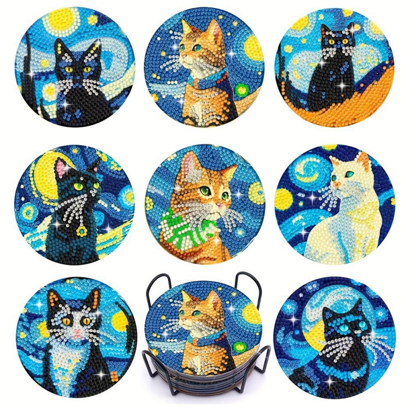 Ventas transfronterizas calientes de 8 piezas de conjunto de cojín de taza de arte de diamante, con soporte, pequeño conjunto de pintura de diamante, adecuado para adultos