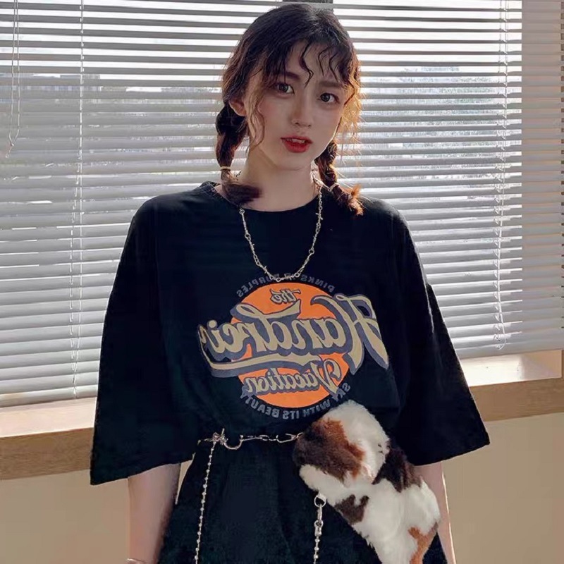 Abbigliamento ampio per la migliore amica della coppia coreana oversize, cappotto di base, maglietta estiva casual a maniche corte, da donna_voghion.com