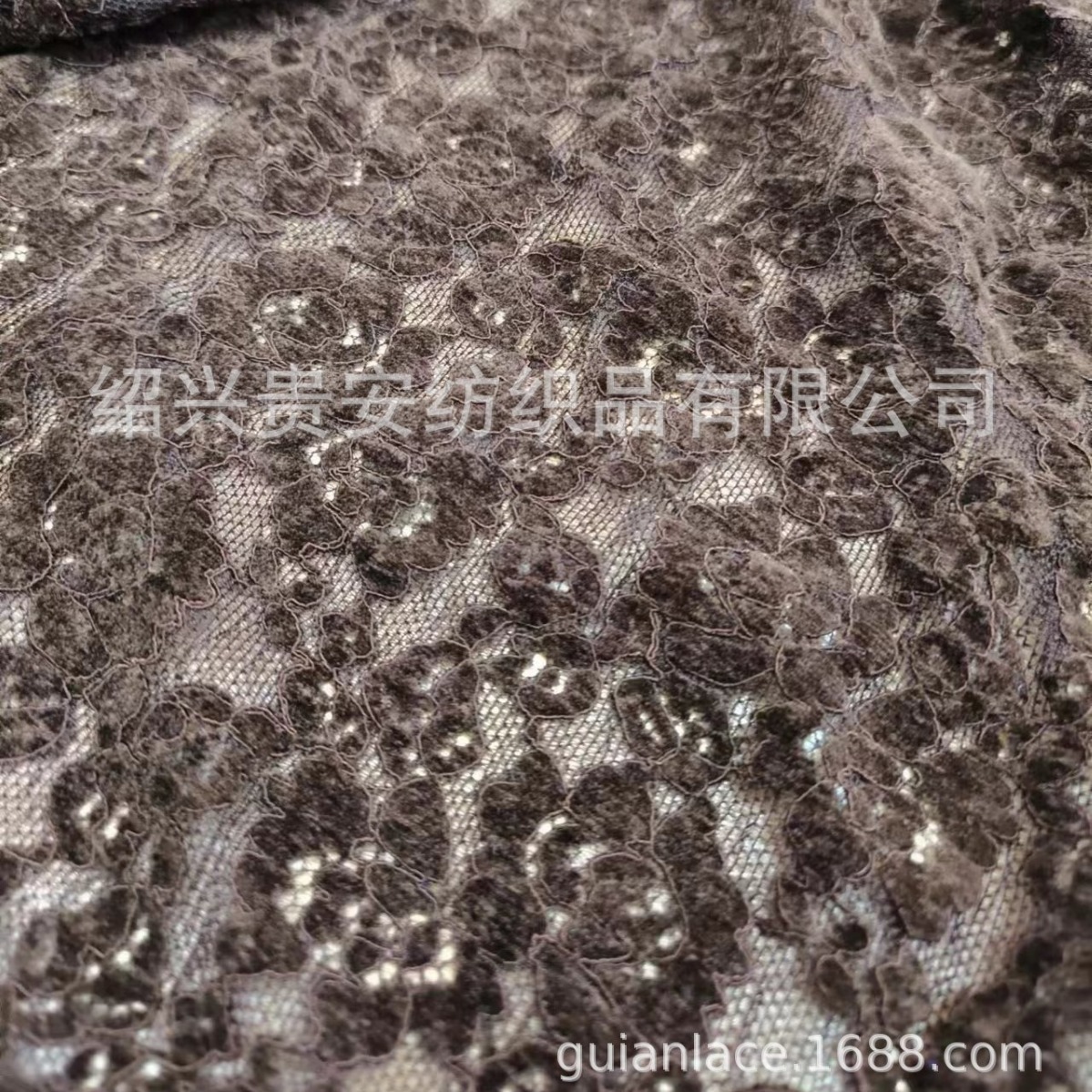 雪尼尔磨毛厚品质蕾丝花边面料弹力咖啡色镂空女装童装辅料