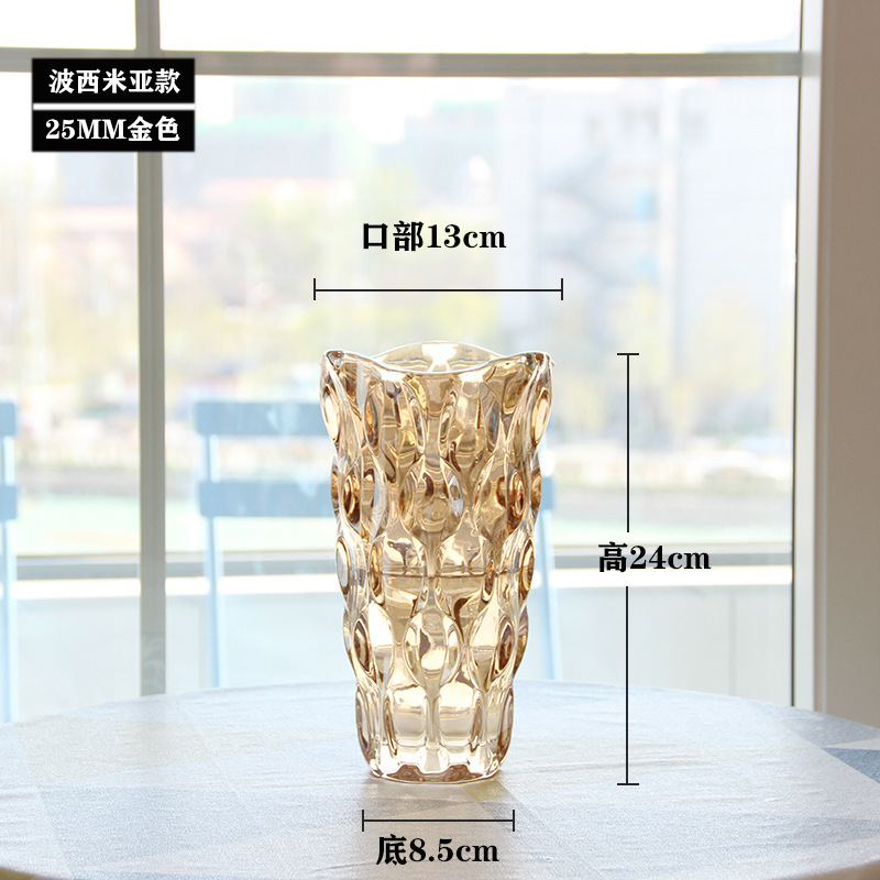 Florero de cristal de Bohemia de lujo ligero de estilo europeo florero transparente de alto aspecto sala de estar arreglo floral decoración artesanía