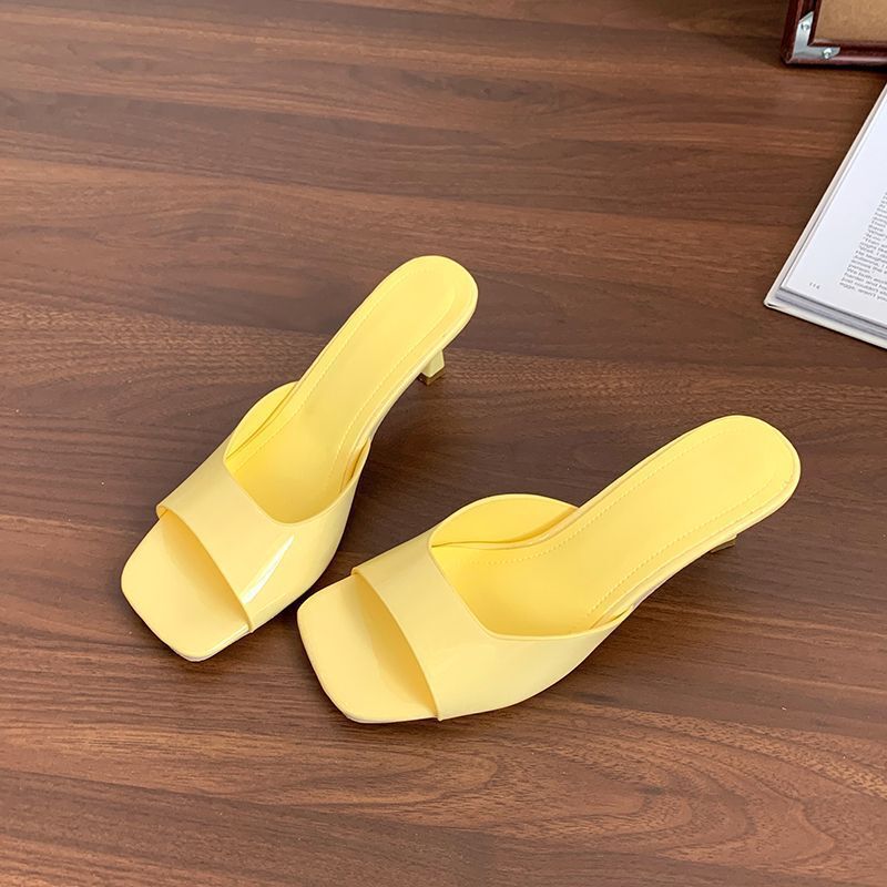 Patent Leather High-Heeled Sexy Slip-On Sandals 2025 Summer and Autumn New Versatile Thin-Heeled Square-Toe Open-Toe Sandals for Women Patent Leather High-Heeled Sexy Slip-On Sandals 2025 Summer and Autumn New Versatile Thin-Heeled Square-Toe Open-Toe Sandals for Women