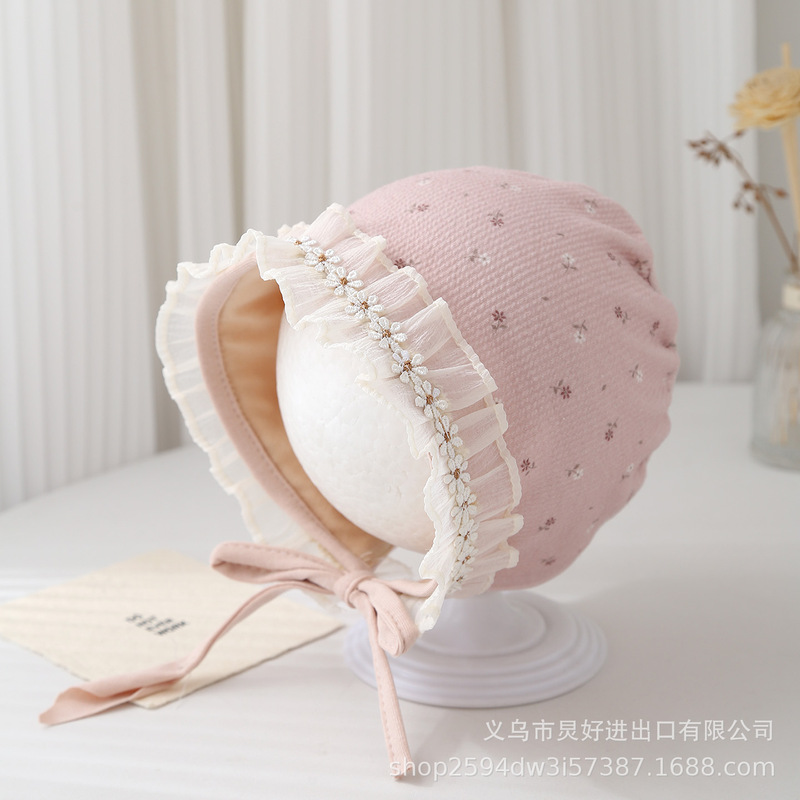 婴儿帽子韩版碎花小清新宝宝宫廷帽春秋小月龄护耳帽新生儿胎帽|undefined