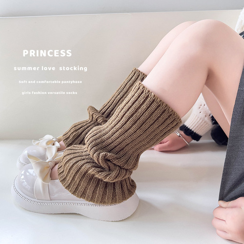 Girls' knitted socks spring and autumn bottoming mid-calf socks Korean version Lolita autumn and winter leggings woolen over-the-knee leg covers