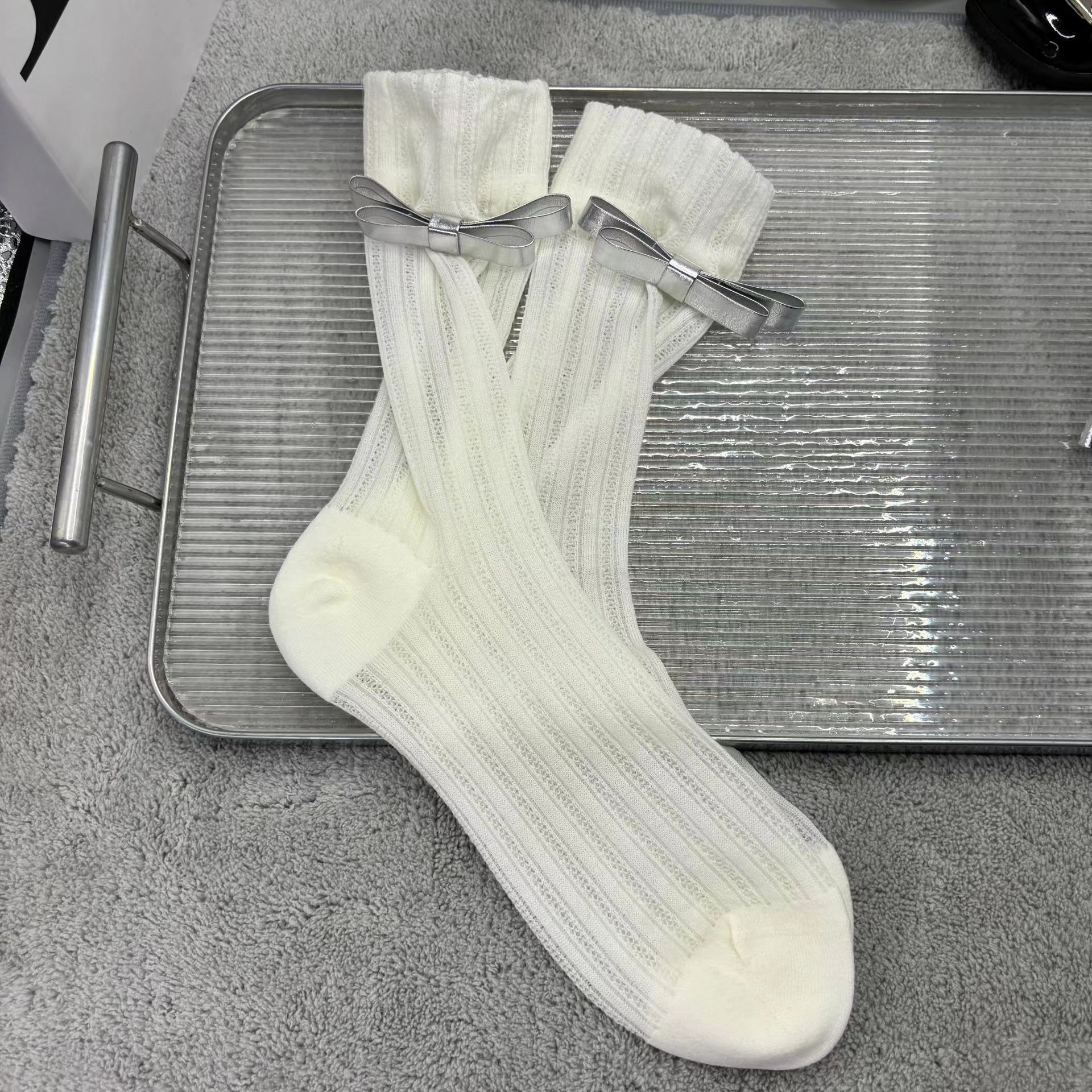 襪子女韓版夏季ins黑白純色刺繡字母miu簡約百搭潮襪超薄透氣中筒