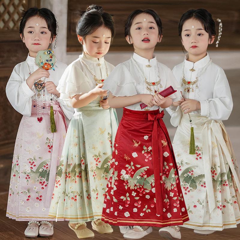 马面新款中国儿童2025女童古装汉服古风唐装改良春款套装明制
