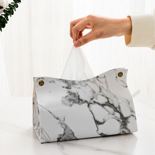 Creative Nordic ins dining table coffee table car paper box marble pattern PU tissue box storage box cross-border wholesale