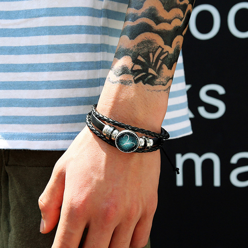 Constellation Pattern Unisex Gender Retro Constellation Beaded Alloy Leather Rope Unisex Bracelets 1 Piece