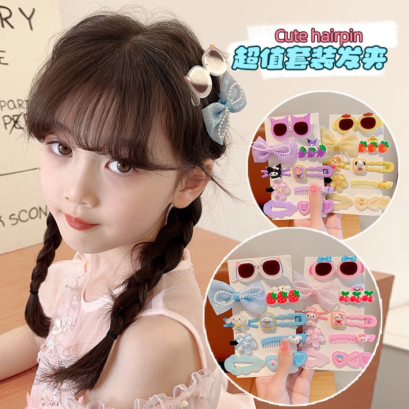 Children's cute flower bow front hair clip for girls, bangs clip with split hair clips, baby hair clip that does not hurt hair, hair clip