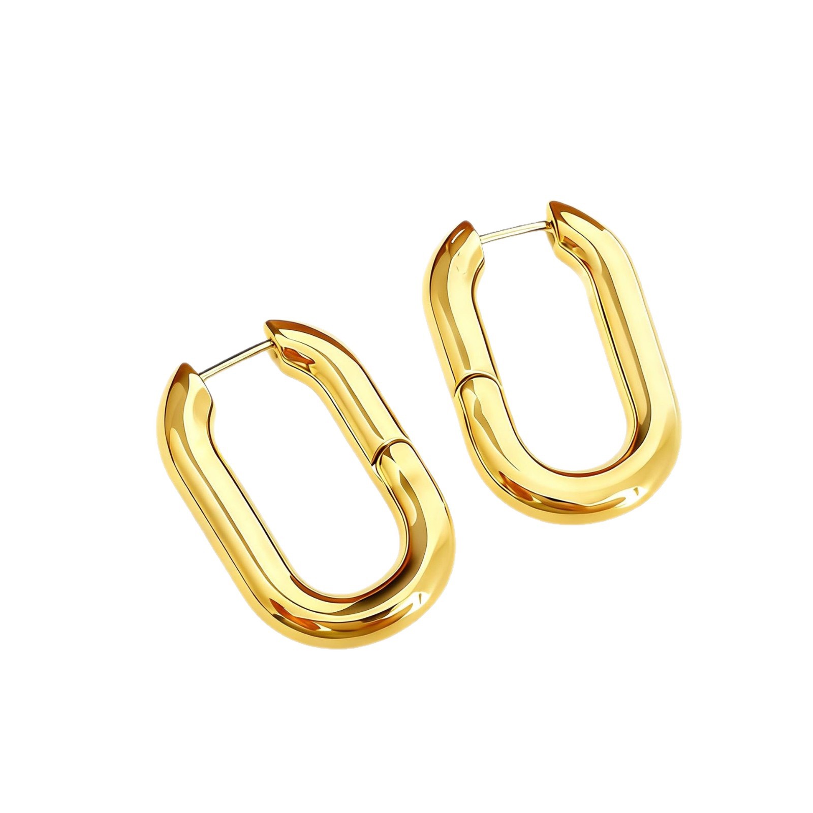 Orecchini a cerchio ovali a forma di u placcati in oro_voghion.com