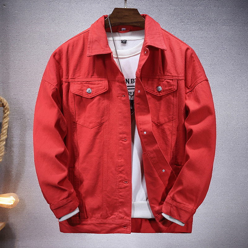 New Casual Denim Jacket 2025 Spring Men's and Women's Pure Top Red Shoulder Loose Denim Jacket