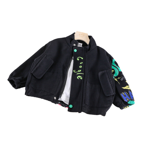Boys Graffiti Cotton Jacket  Spring and Autumn New Style Children's Handsome Jacket Fashionable Foreign Trade Tops for Children