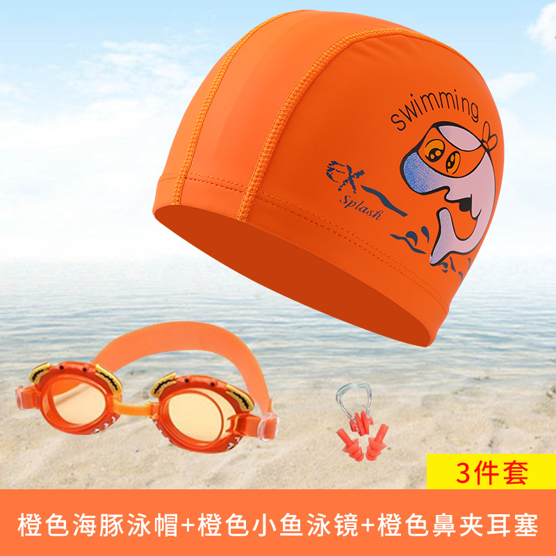 Orange earplugs for swimming, set, dolphin, 3 piece set