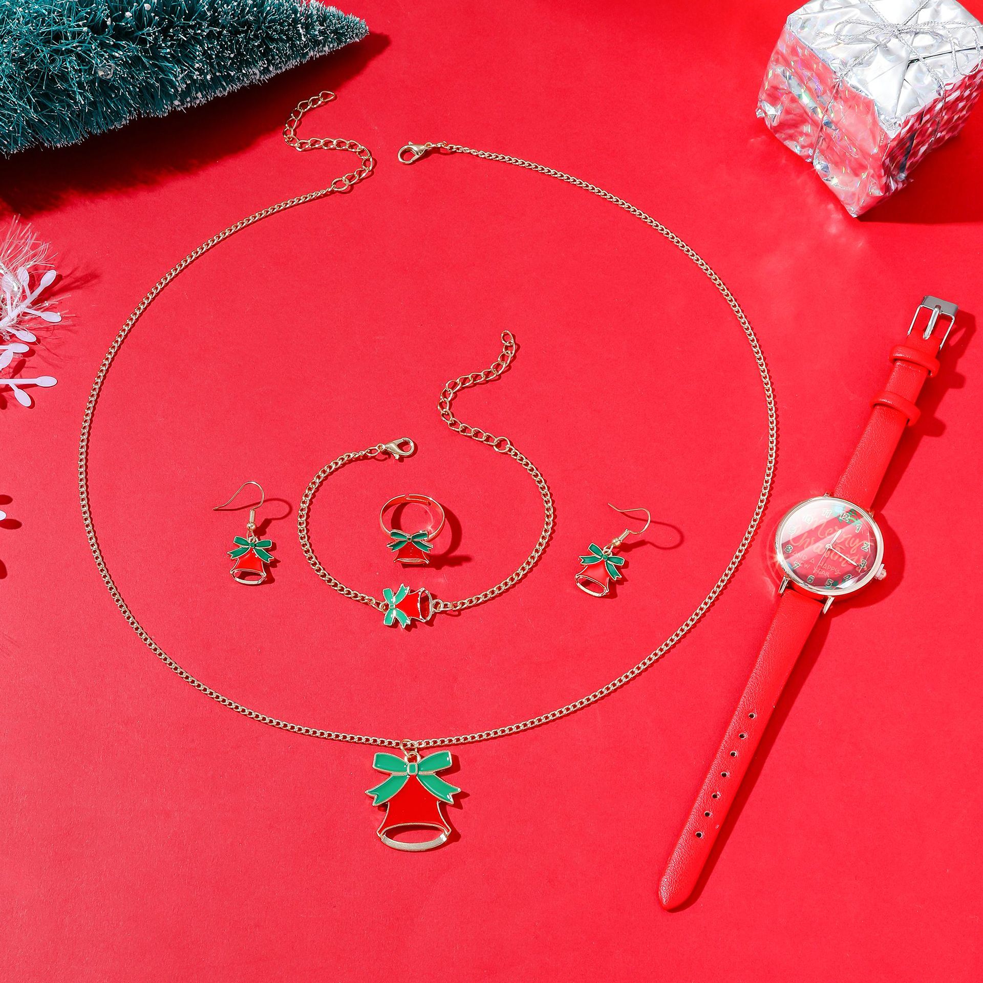 Weihnachtsuhr-Set, Cartoon-Weihnachts-Neuheiten im Herbst und Winter, Gürteluhr + Weihnachtsmann-Schmuckset_voghion.com