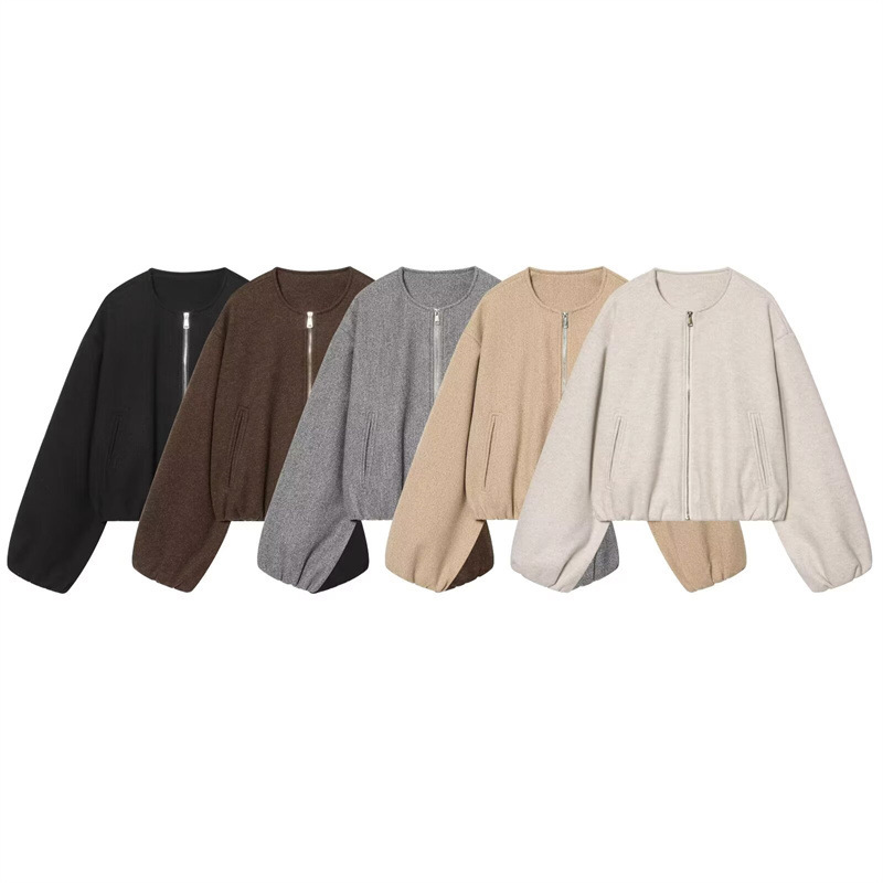Foreign Trade Cross-Border Women's Clothing Wholesale 2025 New Winter Simple Style Long-Sleeved Round Neck Bomber Jacket 3046026
