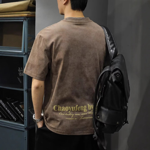 Men's 2025 Summer T-Shirt Ins Trend Loose Half-Sleeve T-Shirt Pajama Style Printed Short Sleeve Mall Same Version