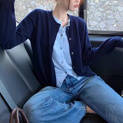 秋冬圆领羊绒开衫女宽松显瘦假两件100羊毛上衣时尚百搭毛衣外套