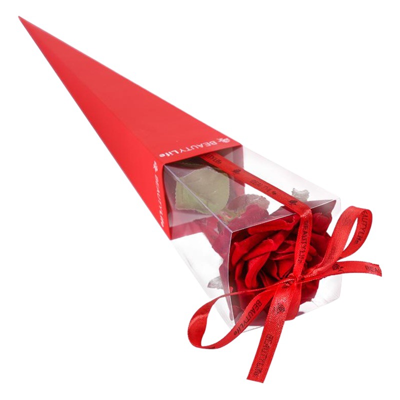 Caja de embalaje de rosas individuales para el Día de San Valentín, material de embalaje de flores de PVC, caja de regalo para flores, bolsa de embalaje para flores en stock.