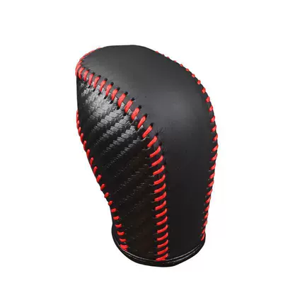 Sürətlər qutusu və əl tormozu başlıqları — shift cover, genuine leather for - volkswagen-sagitar2012-2018-models-plain-black-carbon-with-red-stitching-genuine-leather