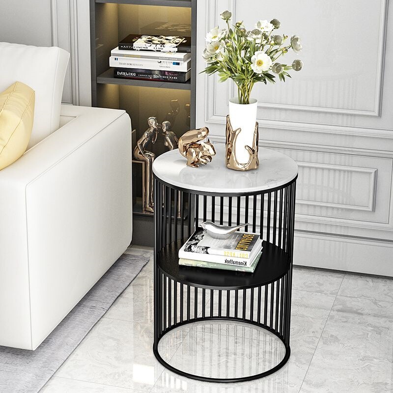 Nordic Light Luxury Slate Mini Side Table, Living Room Sofa Side Cabinet, Corner Cabinet, Iron Art Hollow-Out Small Round Table Nordic Light Luxury Slate Mini Side Table, Living Room Sofa Side Cabinet, Corner Cabinet, Iron Art Hollow-Out Small Round Table