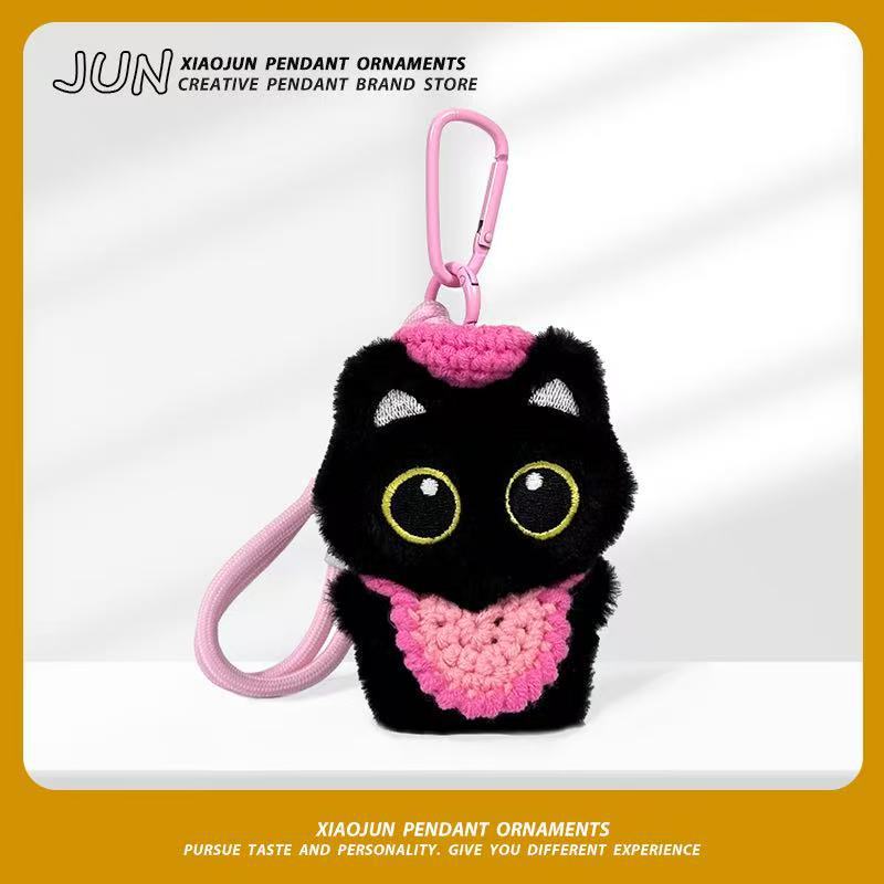 Inswind creativo chill peluche de dibujos animados pequeño gato negro bolso colgante toalla de saliva colgante llavero
