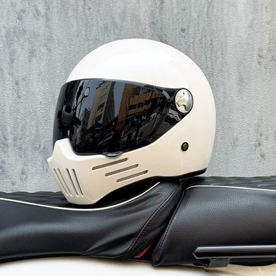 Motosiklet kaskı (dəbilqə) — National Standard 3C Certified Retro Motorcycle - pearl-white-tea-mirror-transparent-mirror-delivered-m