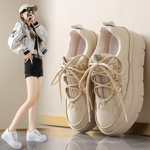 Autumn Women's Shoes 2024 New Breathable White Shoes Women's Korean-style All-match Inner Height Increasing Sports Casual Sneakers Trendy Shoes