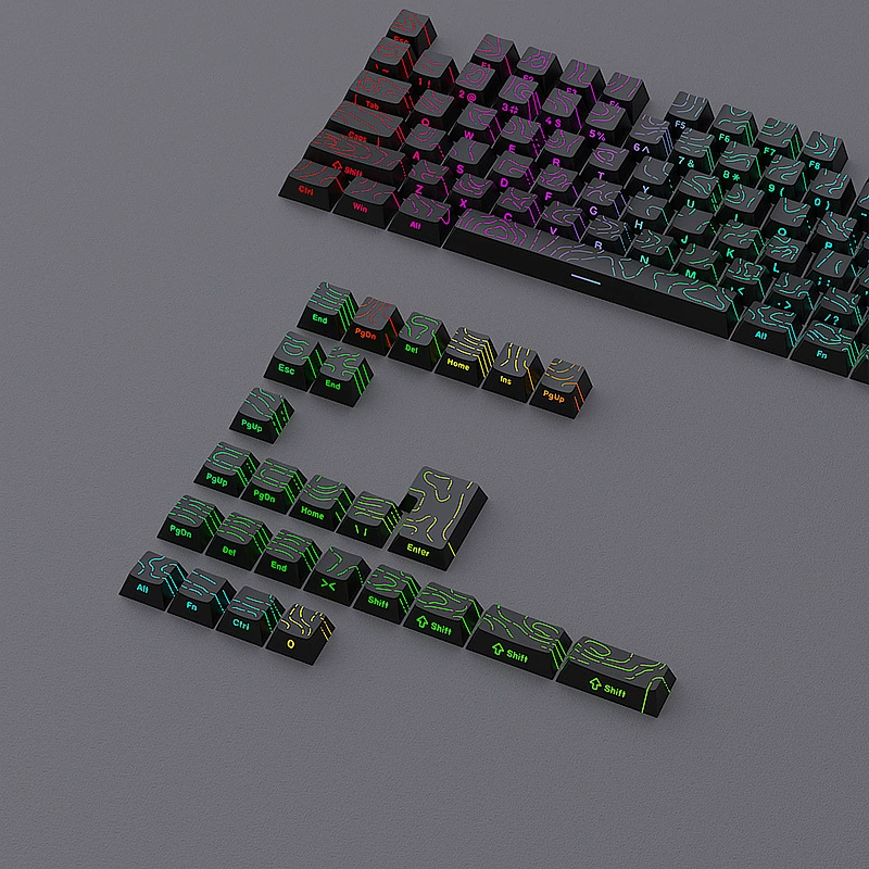 Cross-border spot wholesale black contour line 4.0 keycap original height 130 key two-color small set of cracks luminescent