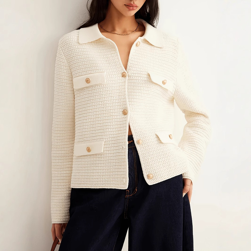 European and American Cross-Border Amazon Independent Site Autumn and Winter New Metal Buttons Casual and Elegant Knitted Cardigan Sweater Women's Clothing