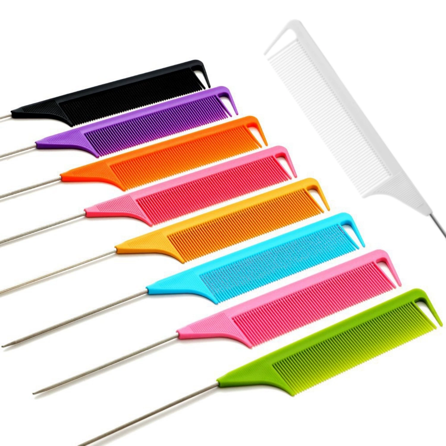 Расческа-распылитель Tail Comb (Jingyuan) из нержавеющей стали с ABS-ручкой, нескользящий заостренный хвост, многоцветная