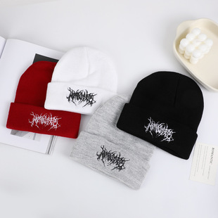 New Fashion Knitted Hat Autumn and Winter Gothic Style Letter Embroidered Knitted Hat Fashionable All-match Winter Pullover Warm Hat