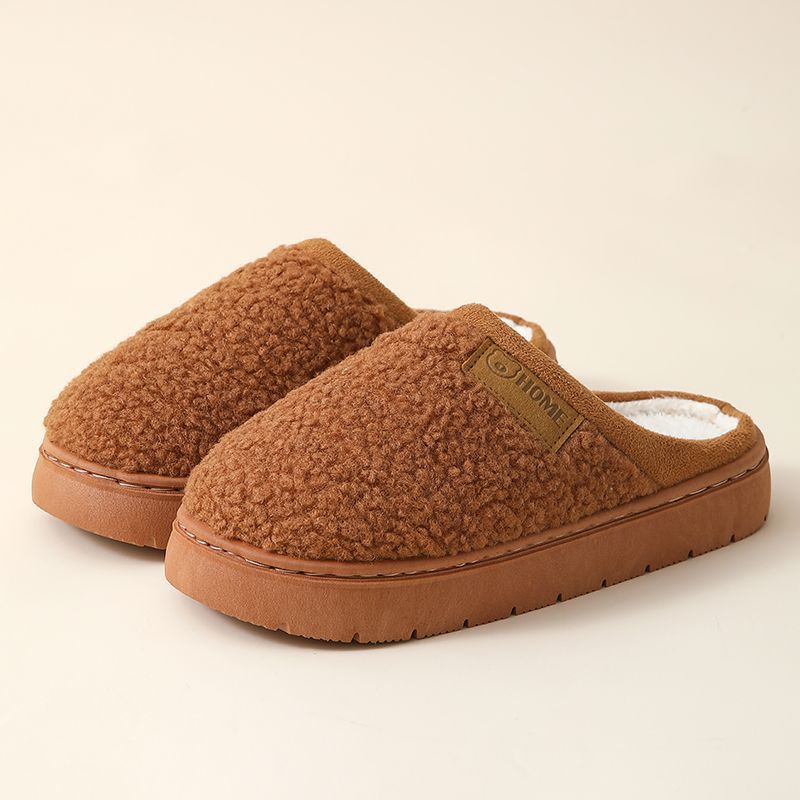 Winter thick-soled lamb wool cotton slippers for men and women, indoor home warm and non-slip, closed-toe, couple's style, with plush lining Winter thick-soled lamb wool cotton slippers for men and women, indoor home warm and non-slip, closed-toe, couple's style, with plush lining