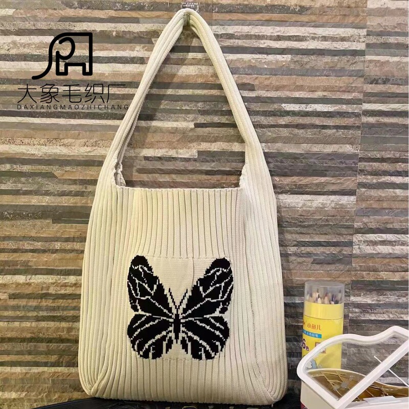 New Amazon Ebay Cross-Border Temu Hot Selling Women's Woven Bag Contrasting Color Butterfly Elegant Storage Knitted Bag