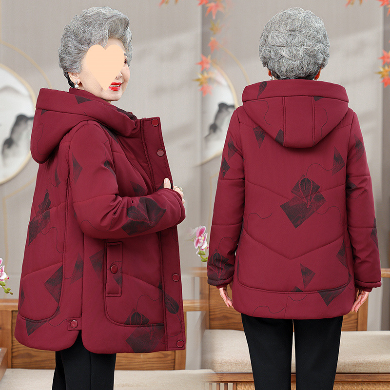中老年人奶奶冬季羽絨棉衣連帽加厚媽媽冬裝保暖新款棉襖棉服外套