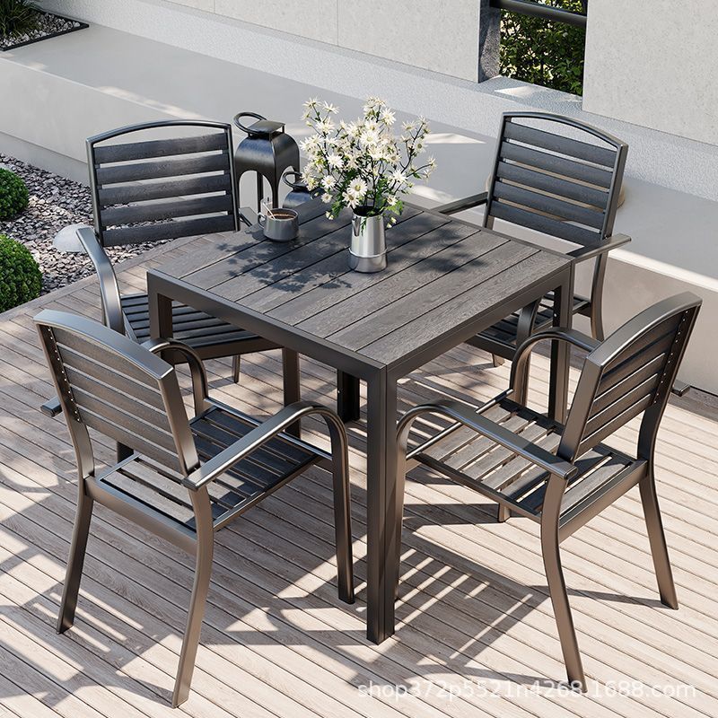 Outdoor Table and Chair Set, Anti-Corrosion Plastic Wood, Villa Courtyard Leisure Dining Table and Chair Combination, Garden Open-Air Balcony Five-Piece Set