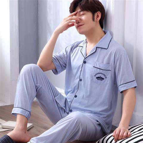 Pijamas de hombre verano 100% algodón de manga corta pijamas delgados cardigan de los hombres juventud Primavera y otoño traje de desgaste para el hogar