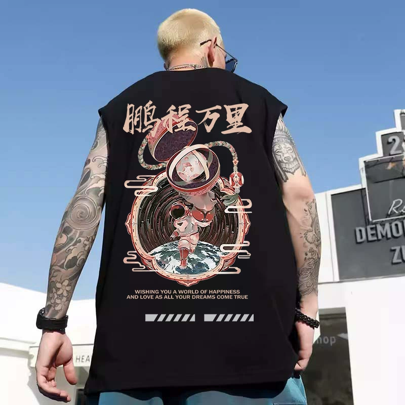 Vest, summer T-shirt sleevless, oversize, plus size, Chinese style
