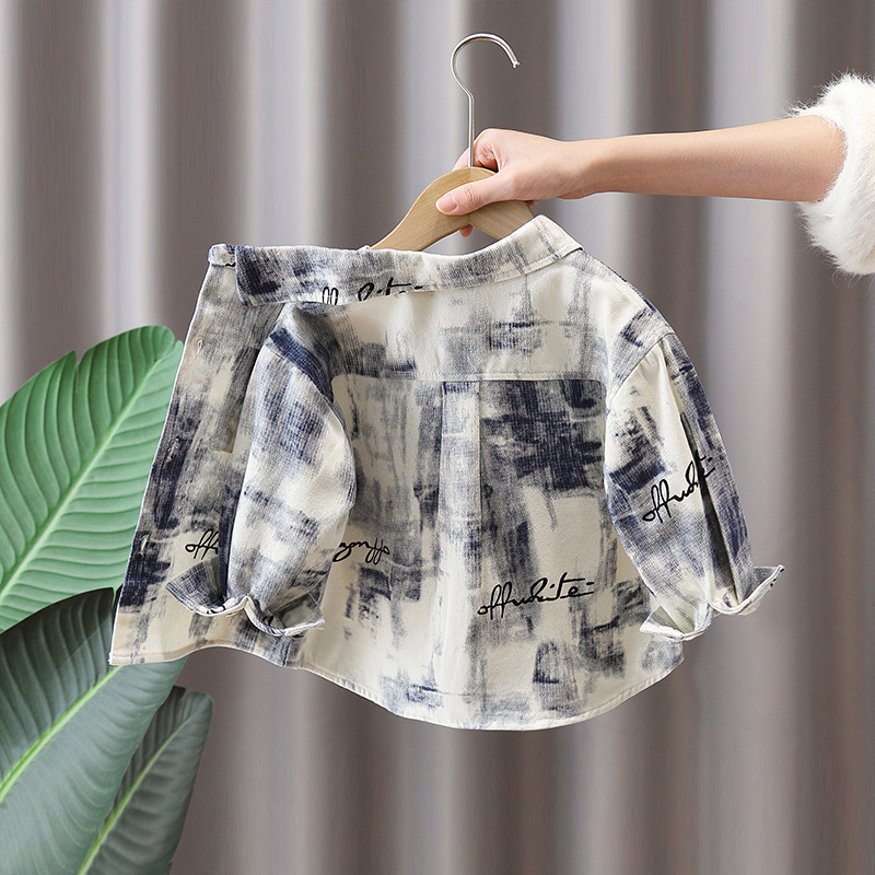 7662 Camisa de primavera para niños Ropa de moda coreana para niños Abrigo de camisa de red de primavera y otoño 2025 Nueva primavera