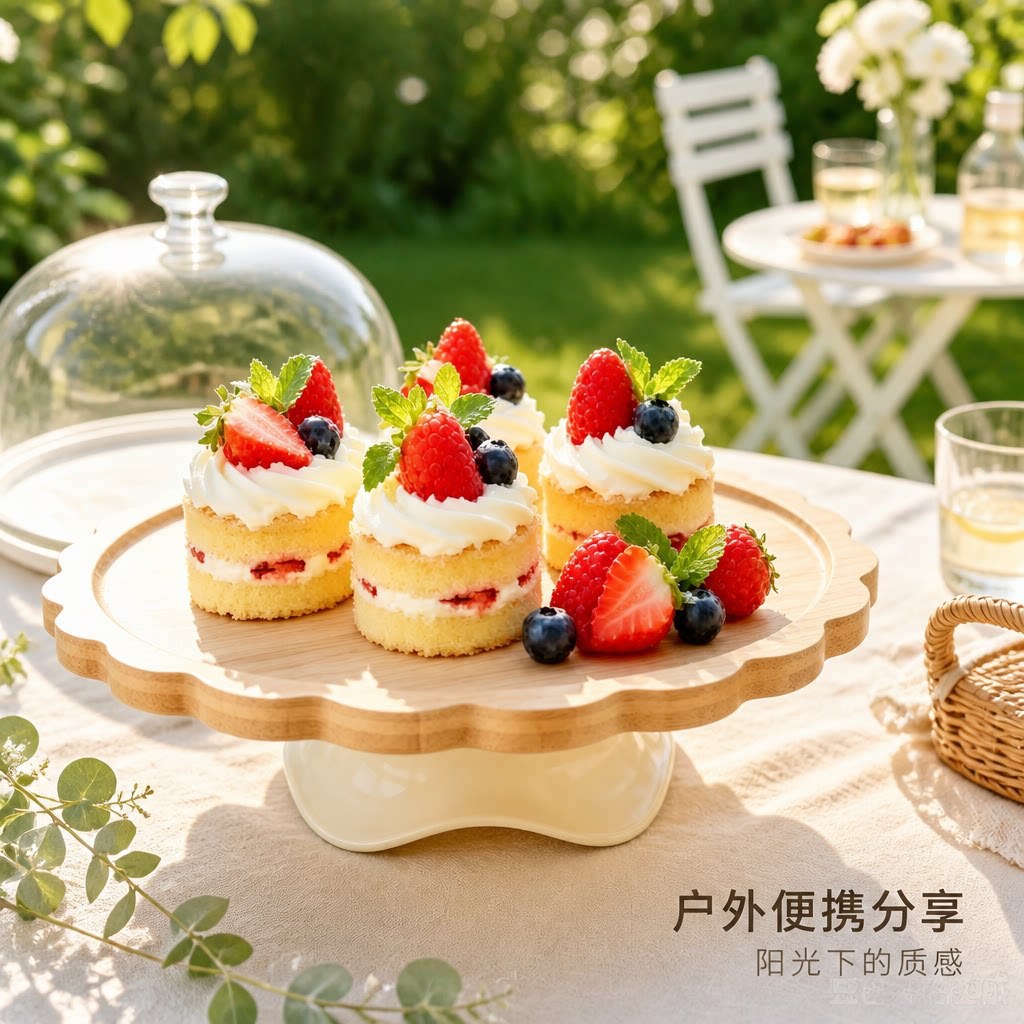 Bamboo and wood cake stand with lid, dust-proof and food-preserving, fruit platter for home use, living room dessert table, and pastry display rack