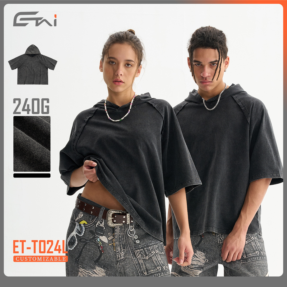 ETAI 남성복 | 고품질 아메리칸 레트로 후드 티셔츠 구조 루즈 엣지 스플라이싱 래글런 슬리브 워싱 남성용 반팔