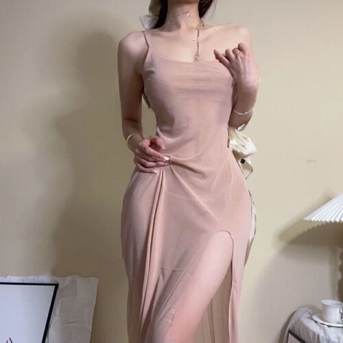 Lingerie for women, sexy strap dress, tempting pajamas, sleepwear with mesh, sheer, extremely tempting, comfortable, slits