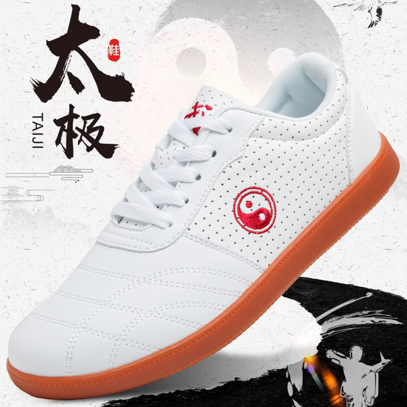 Spring and Summer Breathable Tai Chi Shoes Women's Flat Lightweight Comfortable Soft Bottom Leather Gossip Shoes Hollow Shoes for Wushu Practice Spring and Summer Breathable Tai Chi Shoes Women's Flat Lightweight Comfortable Soft Bottom Leather Gossip Shoes Hollow Shoes for Wushu Practice