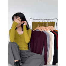 江左 实穿主义派！百搭U领加厚针织内搭打底衫女冬长袖上衣 91333