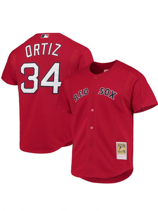 外贸棒球服红袜队mlb Red Sox 5#Garciaparra34#Ortiz复古球衣|undefined